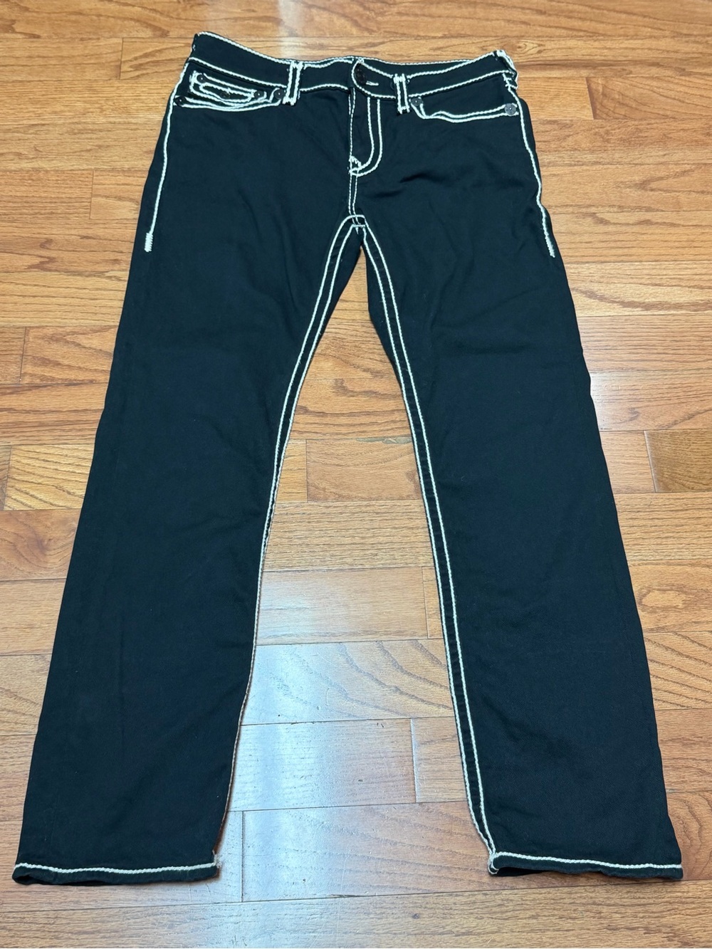 True Religion Men’s Ricky Rope Stitch Straight Leg Black Jeans  Size 34x32 NWOT